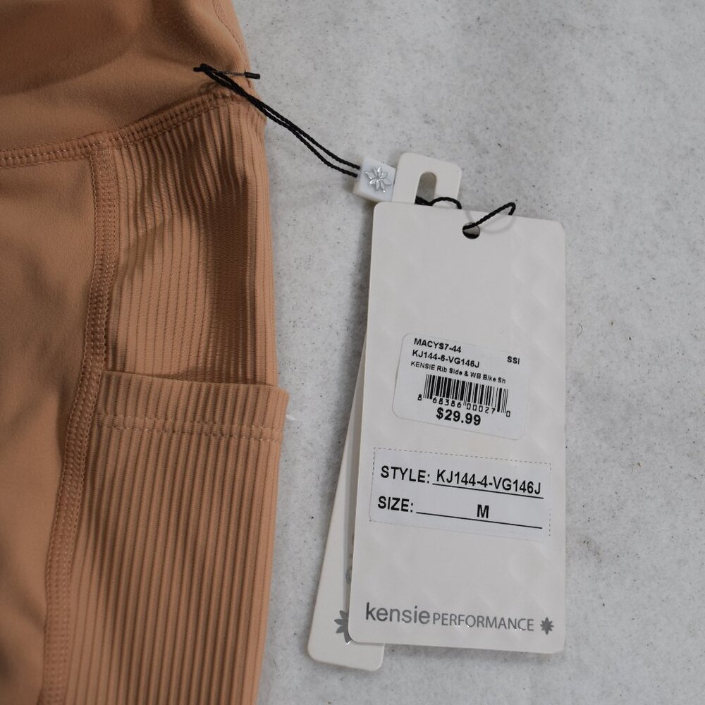 kensie Women's Stretch Legging Shorts Size M Color Peach/Cream NWT #0282 - Picture 3 of 9